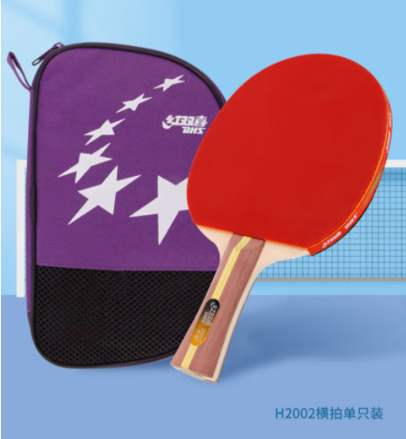 红双喜DHS 横拍 H2002双面反胶健身型乒乓拍附带拍套+乒乓球，单块装