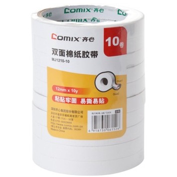 齐心（COMIX）MJ1210-10 棉纸双面胶带12mm*10y(9.1米)10卷/袋