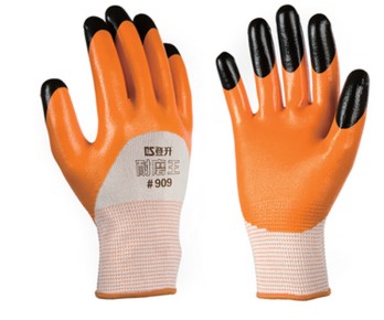 登升（DS）耐磨手套 耐油耐碱手套 工人手套 劳保手套 #909进口胶防护手套 一双