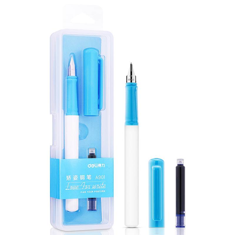 得力(deli)A901学生矫姿钢笔（单位：盒)可擦纯蓝/笔壳浅蓝