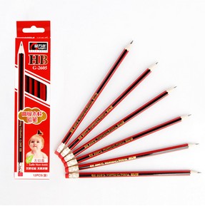 金万年G-2605(HB)椴木红抽黑条HB木杆铅笔带橡皮