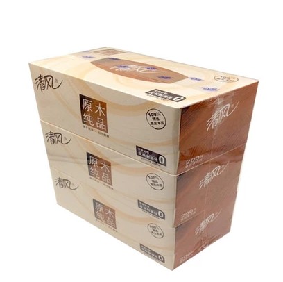 清风原木盒装面巾纸（200抽）3盒/包