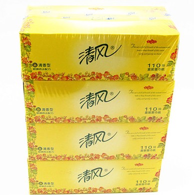 清风清香型盒装面巾纸（110抽）4盒/包