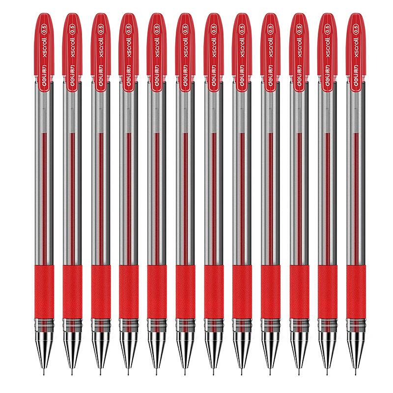 得力 S55 签字笔中性笔水笔 0.5mm 12支/盒 (单位:盒) 红色