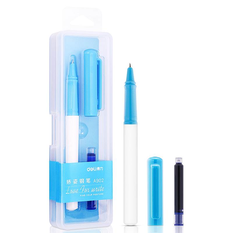 得力(deli)A902学生矫姿钢笔（单位：盒)可擦纯蓝/笔壳浅蓝